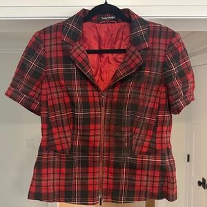 Betty Barclay Collection Red Plaid Short Sleeve Blazer - Size US 10